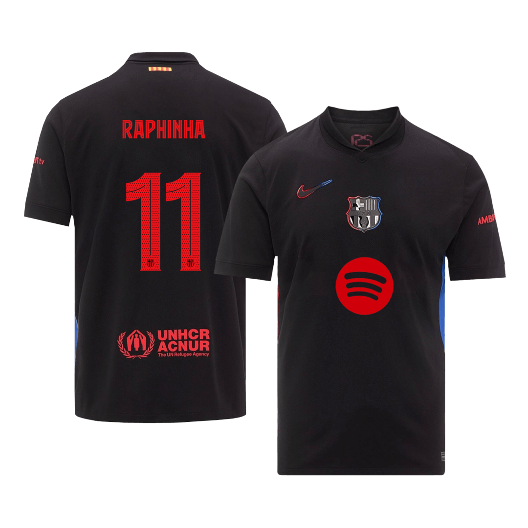 RAPHINHA #11 Barcelona Soccer Jersey Away Custom Shirt - UCL (Spotify Logo Without Text)