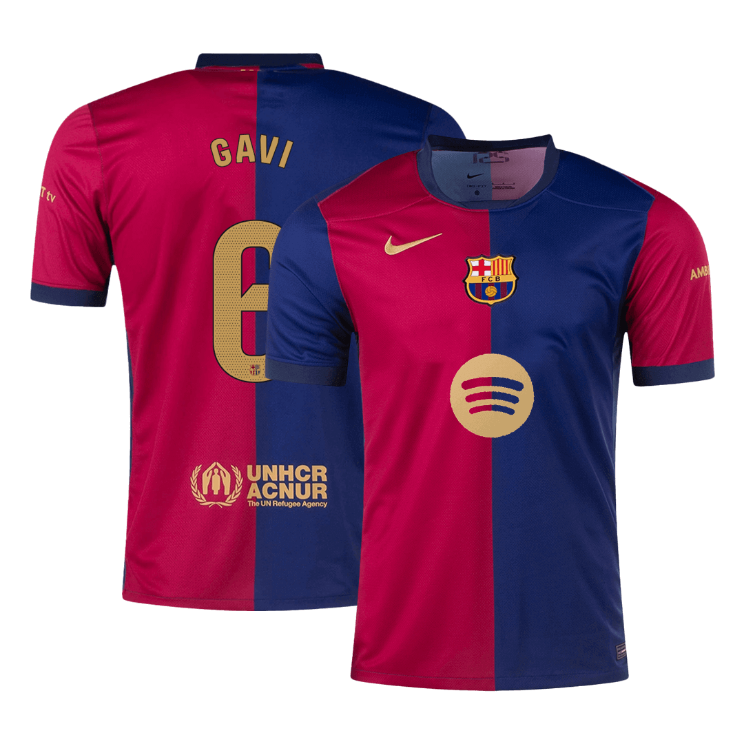 Barcelona Jersey Custom GAVI #6 Soccer Jersey Home Spotify Logo Without Text