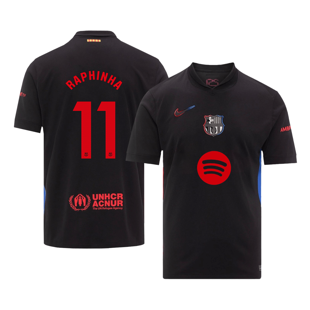 RAPHINHA #11 Barcelona Soccer Jersey Away Custom Shirt Spotify Logo Without Text
