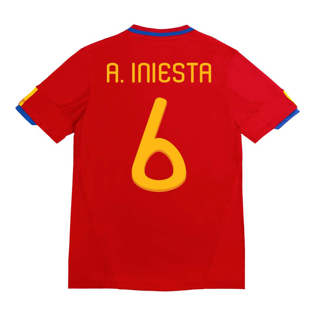 A. INIESTA #6 Spain Retro Jersey Home Soccer Shirt 2010 World Cup