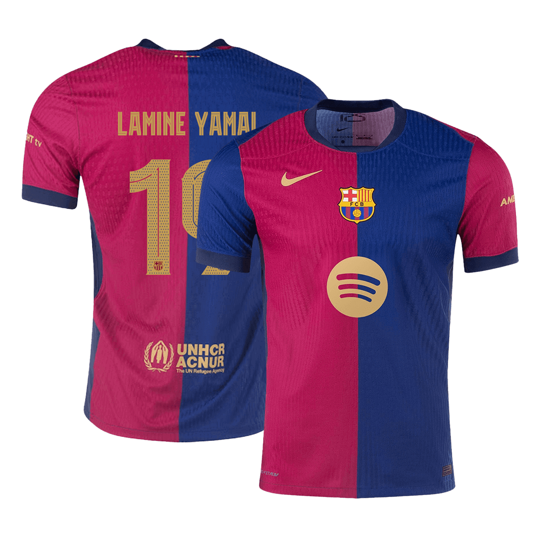 Barcelona LAMINE YAMAL #19 Home Custom Player Version Soccer Jersey - UCL Spotify Logo Without Text