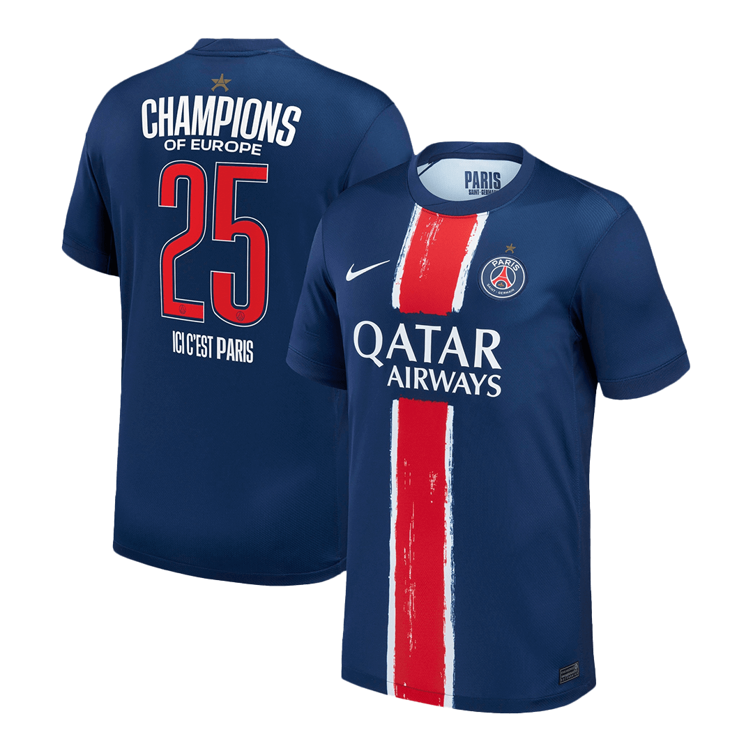 PSG CHAMPIONS #25 Soccer Jersey Home Custom Shirt - CHAMPIONS OF EUROPE