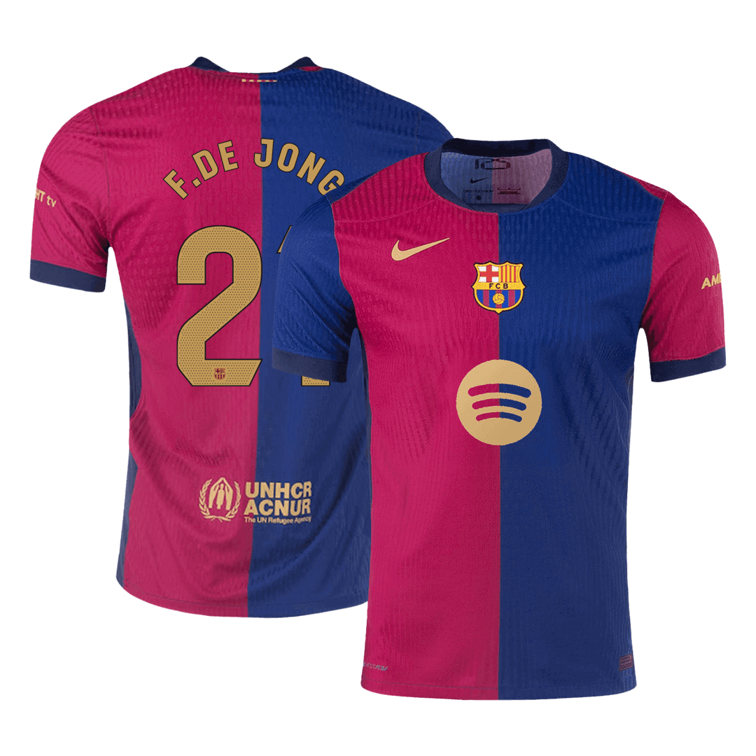 Barcelona F.DE JONG #21 Home Custom Player Version Soccer Jersey - Spotify Logo Without Text