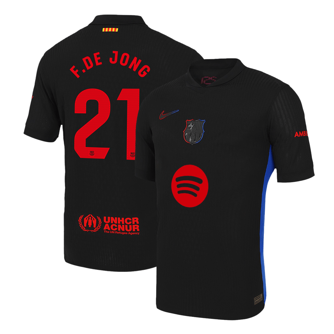 Barcelona F.DE JONG #21 Away Custom Player Version Soccer Jersey - Spotify Logo Without Text
