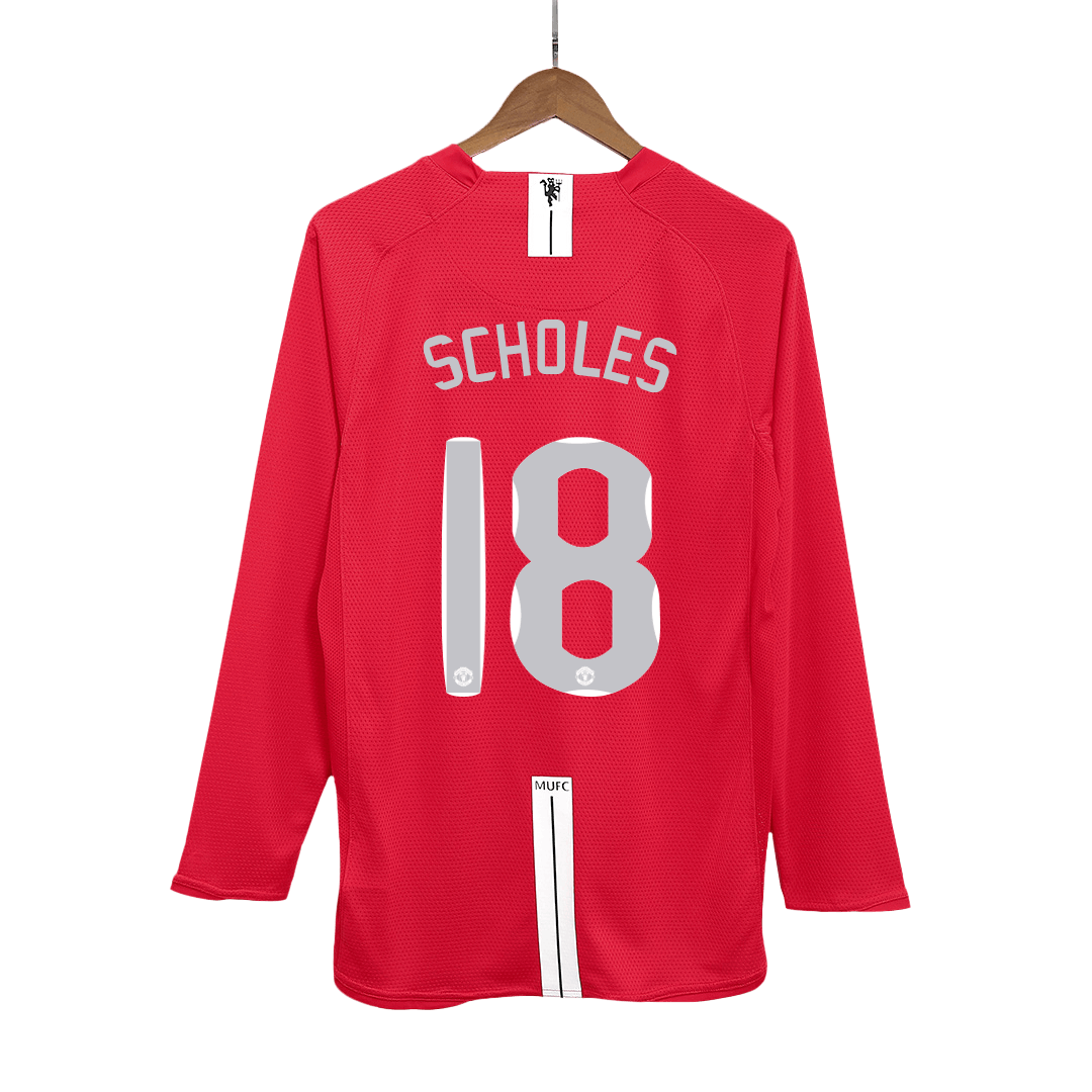 SCHOLES #18 Manchester United Retro Jersey Home Long Sleeve Soccer Shirt 2007/08