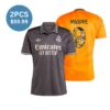 2 Pack - Mbappe #9 Real Madrid Away Authentic Soccer Jersey(Orange) Bear Champ Font & Third Away Fan Version(Gray) Blank Jersey Combination