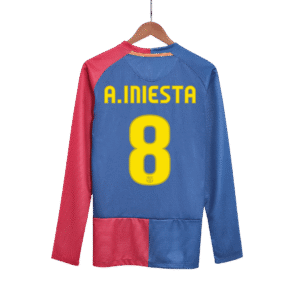 A.INIESTA #8 Barcelona Retro Jersey Home Long Sleeve Soccer Shirt 2008/09 UCL Final